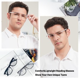 OCCI CHIARI Clear Frame Reading Glasses Men 1.5 Stylish Square Readers(1.0 1.25 1.5 1.75 2.0 2.25 2.5 2.75 3.0 3.5 4.0 5.0 6.0)