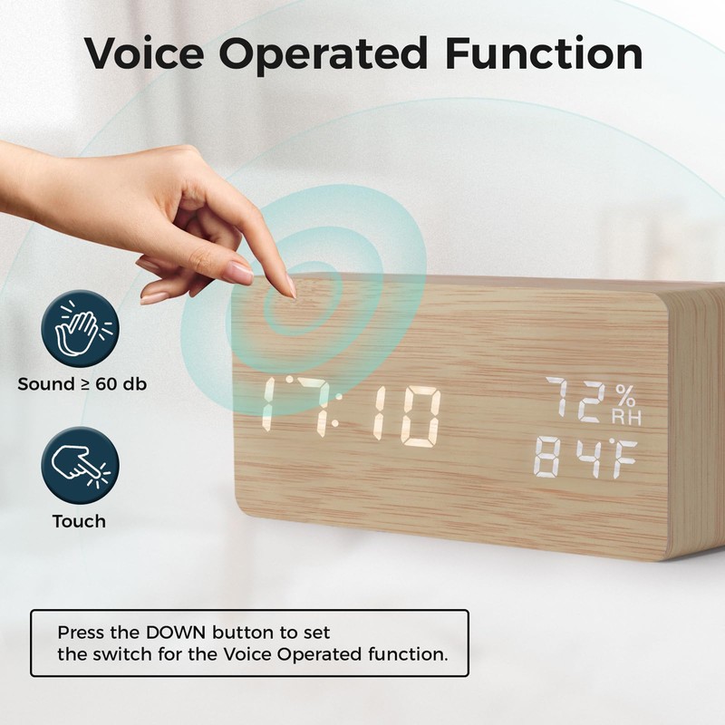 Virklyee Wooden Digital Cube Alarm Clock with LED Temperature Display,