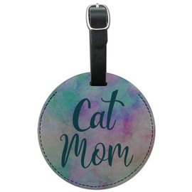 Cat Mom Colorful Round Leather Luggage Card Suitcase Carry-On ID Tag