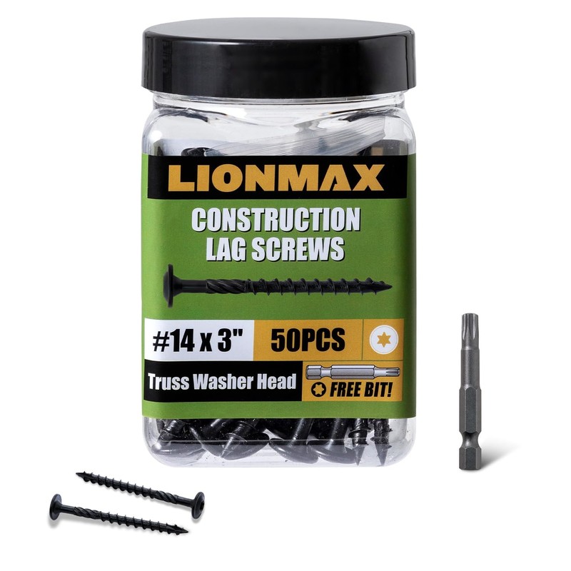 LIONMAX Lag Screws 3 Inch, Structural Wood Screw #14 x