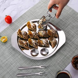 DOITOOL Escargot Stainless Steel 12 Compartment Snail Grill Mushroom Plate, Silver, Set of 2