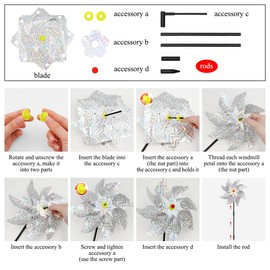 6Pcs Sparkly Pinwheels for Yard and Garden, Reflective Silver Wind Spinners Yard Decorations Outdoor Windmill, 9.5in Garden Pinwheels to Scare Birds, Silver