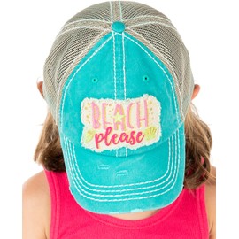 Funky Junque Gorra de béisbol bordada de perfil bajo para niños y niñas, Beach Please Metallic - Turquesa (5-9), 5-9 Años