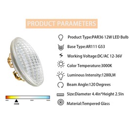 SHUWDKAR PAR36 LED 12W Landscape Bulb 80W Halogen Landscape Bulb Replacement,LED 12V AC/DC Light Bulbs 3000K Warm White,LED PAR36 12V Low Voltage Flood Light Water Resistant,Tractor Light,2 Pack