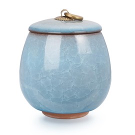 Mini Urn Memorial Urn Cremation Urn Storage Container Screw Type Ceramic Urn for Pet Dog Cat Urn Large Capacity Waterproof Blue Color 9.4cm