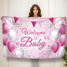 Koliphy Welcome Baby Girl Decoration, Welcome Baby Banner Welcome Baby Banner for Baby Shower, Home Reception, Baby Shower, Children's Birthday Decoration Girls (Pink)