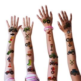 KLINNA Set of 10 Skin-friendly Temporary Tattoos for Children, Tractor Tattoos, Perfect Party Bags for Children's Birthday Parties for Boys as Gifts or Party Decoration for Tractor Theme Birthday