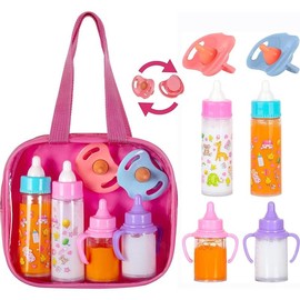 My Sweet Baby Disappearing Doll Feeding Set, Baby Care 6 Piece Doll Feeding Set for Toy Stroller | 2 Milk  Juice Bottles with 2 Toy Pacifier for Baby Dolls - Color: Red