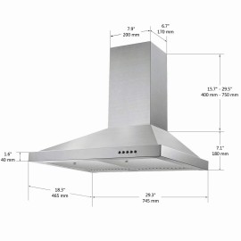 Tieasy 450CFM Wall Mount Range Hood 30 in Stainless Steel Kitchen Convertible Vent New