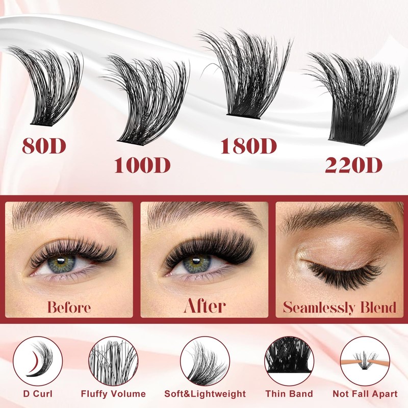 Higu clace Higu clace Fluffy-Cluster-Lashes 100D Individual-Eyelashes 12-20mm Volume Lash-Clusters