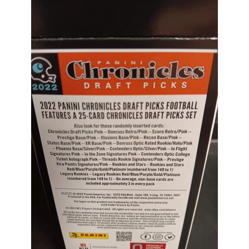 2022 Panini Chronicles Draft Picks Football Trading Cards One Pack