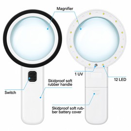 Handheld Magnifying Glass with LED Lights and UV Light for Reading & Inspection