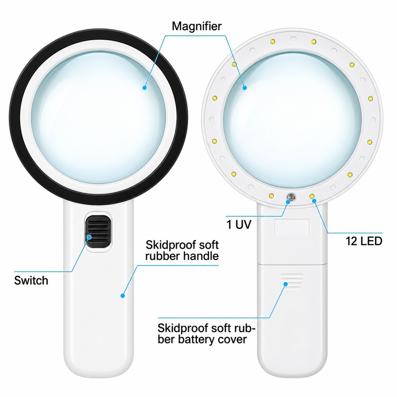 Handheld Magnifying Glass with LED Lights and UV Light for