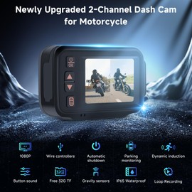 2 Channel Motorcycle Front and Rear Dash Cam,2inch Touch Screen,1080P Motorbike Camera DVR Dashcam,G-Sensor,Loop Recording,DVR IP65 Waterproof,Wide Angle,Bluetooth5.0,32GB TF,Parking monitor