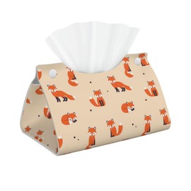 Vintage Cute Little Red Fox Tissue Box Cover Rectangle PU Leather Facial Tissue Case Paper Holder Organizer for Decor Bathroom Vanity Countertop Bedroom Dresser Night Stand Desk Tabletop Car Office