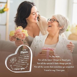 FUNSANNY Gift for Mom Risamil Heart Shaped Acrylic Block, Flower & LetterPattern Decorative Ornament, Room DecorInspirational Creative