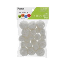 Essentials by Leisure Arts Yarn Pom Poms - White - 1" to 1.5" - 20 Piece pom poms Arts and Crafts - Gray Pompoms for Crafts - Craft pom poms - Puff Balls for Crafts