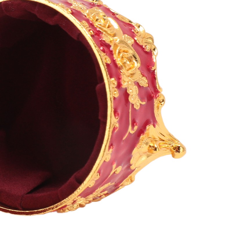 Vintage Metal Jewelry Box Round Exquisite Hand Carved Gold Flower