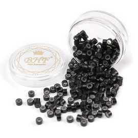 200 abalorio de silicona de aluminio micro nano anillos de 3 mm forradas para I Tip/Nano extensiones de pelo, Color Negro, 2 Bottles