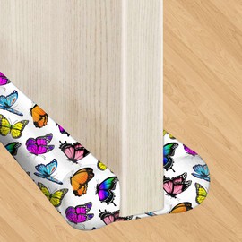 Joismea 36 Inches Adjustable Door Draft Stopper, Window Breeze Blocker Machine-Washable, Weather Stripping, Noise Reducer - Butterfly