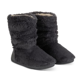 Polar Womens Slipper Boots with Sherpa Lining - Memory Foam Indoor Bootie Slipper with Anti-Slip Rubber Sole - Soft, Warm and Fluffy House Slipper - Ankle Boot Slippers - Dark Grey Fur AYC0842/UK8
