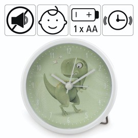 Hama Kinderwecker „Happy Dino“ ohne Ticken (Kinderuhr mit Dino Motiv, Wecker batteriebetrieben, einstellbare Alarmzeit, ideal auch als Lernuhr) grün