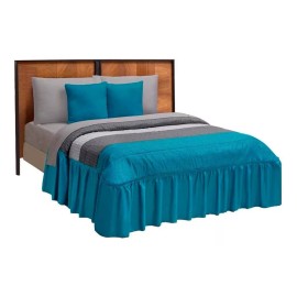Elefantito Edre Colcha Matrimonial Con 2 Cojines Zurich Azul Lineas