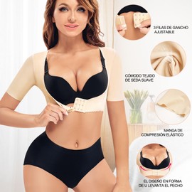 RGAINON Faja Moldeadora de Brazos y Espaldas para Mujer Faja para Postura de Espalda Levantar el Pecho y Contraer Los Brazos Media Mangas Beige