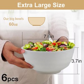 Wrova Salad Bowls,55 oz Large Cereal Bowls Set of 6,Microwave and Dishwasher Safe Wheat Straw Bowls,Big Bowls for Eating, Serving Soup, Oatmeal,Fruit and Salad-Indigo Series