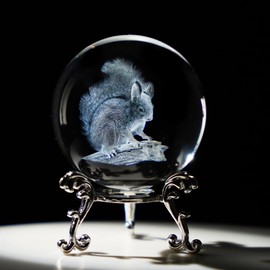 HDCRYSTALGIFTS 2.4" 3D Crystal Ball Laser Engraved Crystal Squirrel Figurine Collectibles Paperweight Glass Ball Ornament Decorative Balls