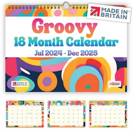 2024/2025 Calendar UK Holidays Premium Quality Groovy A4 Calendar 2024-2025 18 Months Jul24-Dec25, MADE IN BRITAIN® Solar Energy on FSC® Paper Academic 24/25 Year Planner Wall Calendar