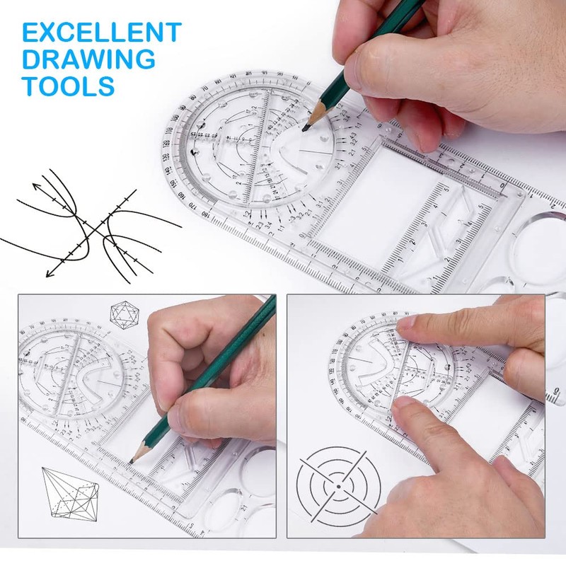 Vicloon Geometric Ruler, Multifunctional Geometric Ruler, Transparent Mathematics Drawing Ruler,