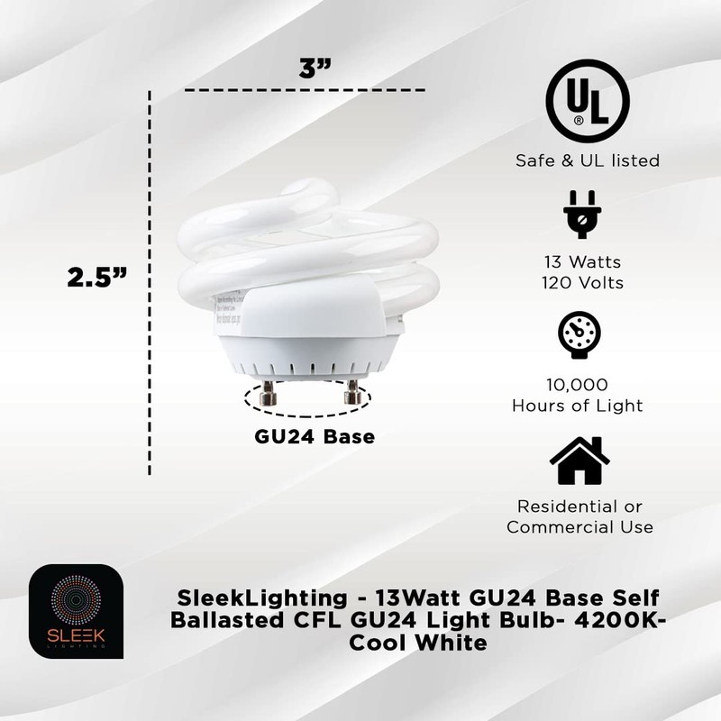 SLEEKLIGHTING 13Watt T2 Spiral CFL GU24 Base Puck Light Bulb