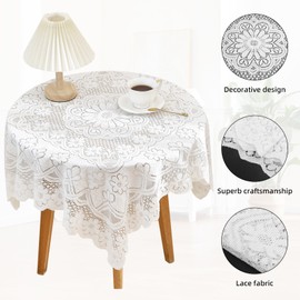 ECNHIVE 35'' Square Lace Tablecloth, White Lace-Tablecloth & Small Table Cloth Lace Vintage for Round Coffee Table, White Lace Fabric Embroidered Tablecloth for Wedding Rectangle Tables (35X35'')