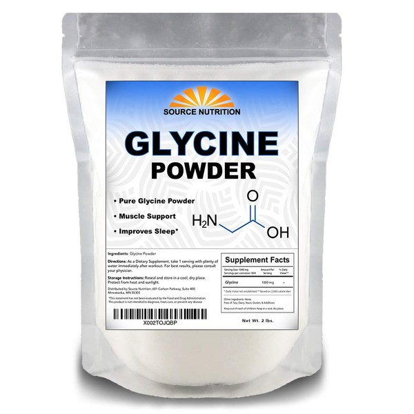 100% Pure Glycine Powder | 2 Pounds | Promotes Restful Sleep, Muscle Energy and Strength, Memory and Cognition Support (Resealable Bag)