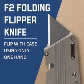 AccuTec Pro Safety F2 Folding Flipper Knife - Utility Knife with External Cord Cutter for Professionals - Durable, Lightweight, and Easy to Deploy with One-Hand Flip Action - ASFD-F2ZI