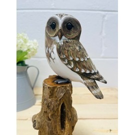 My Square Mile White Owl Ornament | Wooden Hand Carved Bird | Tree Stump Painted Great British Birds Indoor/Outdoor Garden Ornament