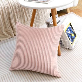 Thmyo Pack of 2 Corduroy Soft Decorative Throw Pillow Covers Striped Square Cushion Cases Pillowcases for Sofa Couch Bed Chair Home Decoration,18x18 inch/45x45 cm, Blush Pink