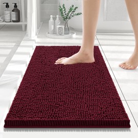 Smiry - Alfombra de baño de felpilla de lujo, extra suave y absorbente, lavable a máquina, tapete antideslizante para tina, ducha y baño (24 x 16 pulgadas, color burdeo)