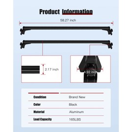 cciyu Cargo Racks 55"(140cm) Rooftop Luggage Canoe Kayak Carrier Rack Black Roof Rack Cross Bar - Fits Naked Roof Models ONLY