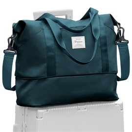 Travel Tote Bag, Spirit Airlines Personal Item Bag 18x14x8 Waterproof Expandable Duffel Gym Tote Bag, Carry On Overnight Bags for Women with Trolley Sleeve Wet Pocket,travel duffel bags,PeacockBlue