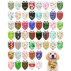 PET SHOW 100 Pack Christmas Dog Bandanas Bulk for Small Medium Dogs No Stitch Scarves Xmas Triangle Bibs Kerchief Set Pet Girl Boy Holiday Party Grooming Accessories, M