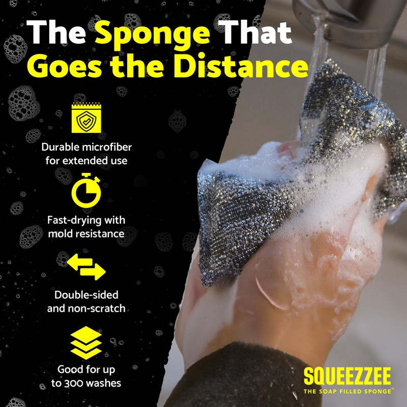 Squeezzee Soap Filled Scrubber Sponges 2-Pack - Non Scratch Scrubbing