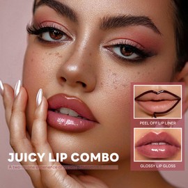 HOSAILY Peel Off Lip Liner Stain with Nourishing Lip Gloss Set for Women, Waterproof Long Wear Pointed Brush Tattoo Lip Stain Smooth Moisturizing Lip Oil, Non Sticky Lip Tint Glossy lip Combo Makeup