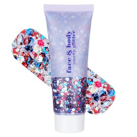Red White and Blue Body Glitter - 4th of July Outfit Accessories for Women & Kids, USA Flag Face Glitter Makeup, Holographic Chunky Sequins for Independence Day, President's Day Memorial Day
