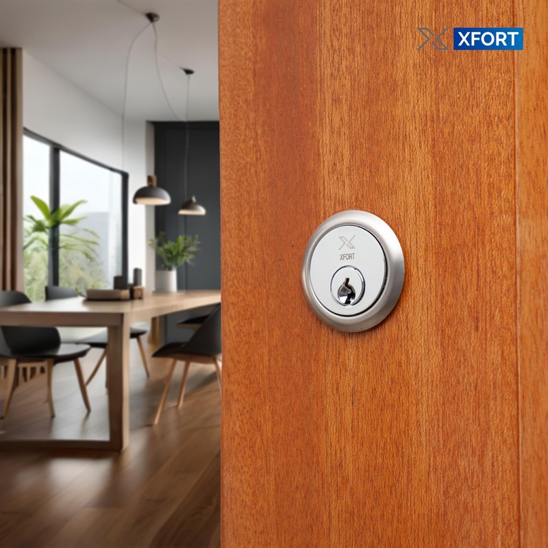 XFORT Polished Chrome Rim Cylinder, Security 5 Pin Rim Cylinder