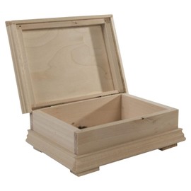 WooDeeDoo Unfinished Raw Wood Trinket Box | 17 x 12.5 x 6 cm | Vintage Classic Style Wooden Treasure Keepsake Chest Jewellery Holder Decorative Gift Case