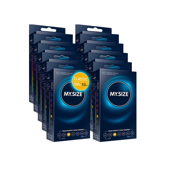 MY.SIZE Classic Condoms Size 3, 53 mm Width, Maxi-Pack of 100, Extra-Thin Premium Condoms, Natural Feeling, Very Delicate, 0.07 mm Wall Thickness, Vegan Condoms for Men
