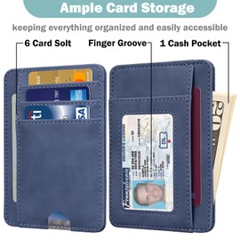 HOTCOOL Slim Wallet for Men, Minimalist Front Pocket Simple Leather Credit Card Holder RFID Blocking for Men & Women, Thin Organizer Gifts, Skin - Blue