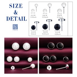 Yumilok 6 Pairs of Women's Stud Earrings 925 Silver Basic Jewellery Set Pearl 4 6 9 mm Black Agate 5 6 7 mm for Women Girls, Sterling Silver Cubic Zirconia Sterling silver Zirconia Black Agate